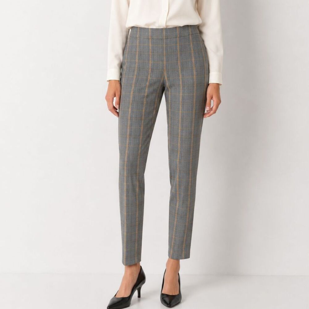 Jules & Leopold Plaid Ankle Pants Gray Mustard Stretch Career Office Large